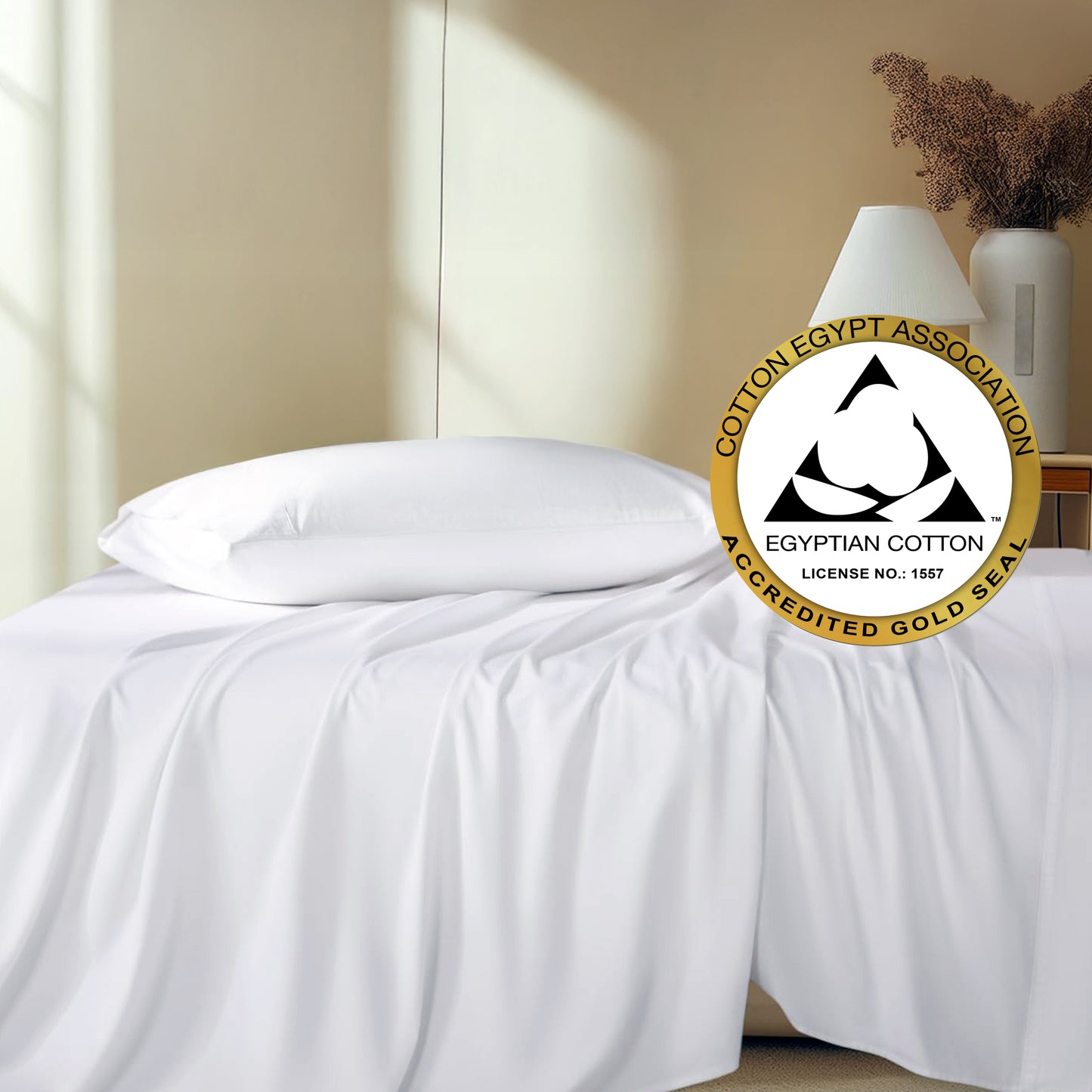 100% Egyptian Cotton Sheets Twin Size - 400 TC White Bed Set - Made in India (3-Piece)