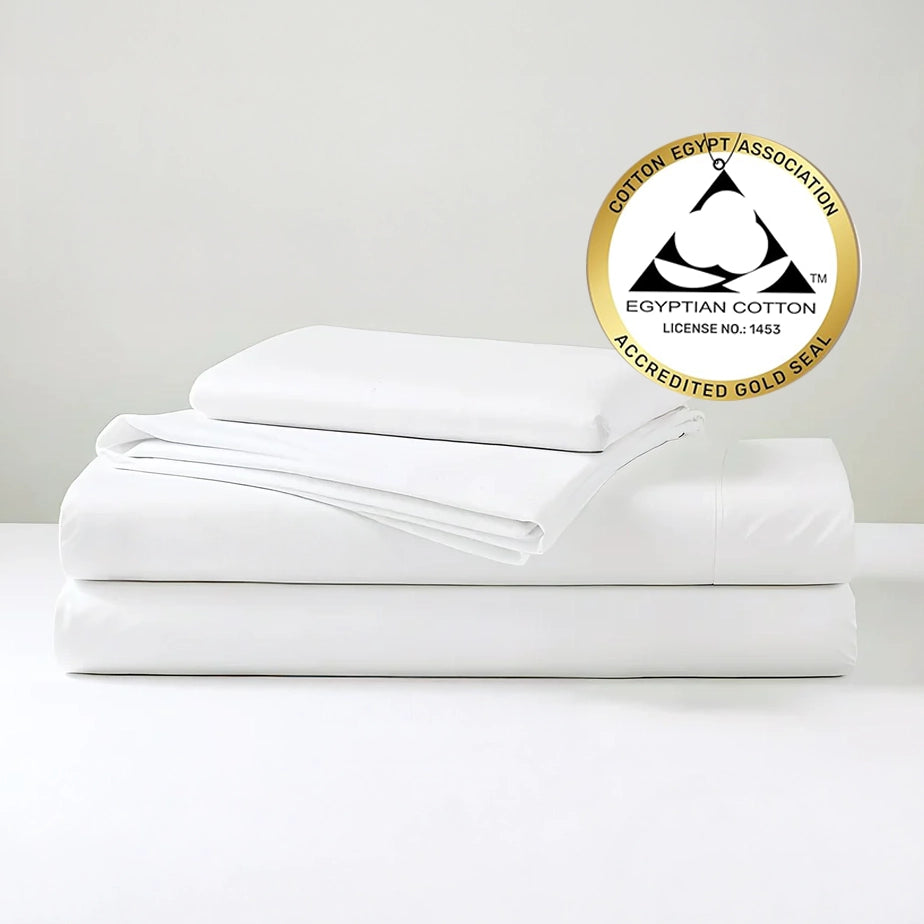 Luxury 100% Egyptian Cotton Queen Sheet Set – Pure White, 400 TC- Made in India