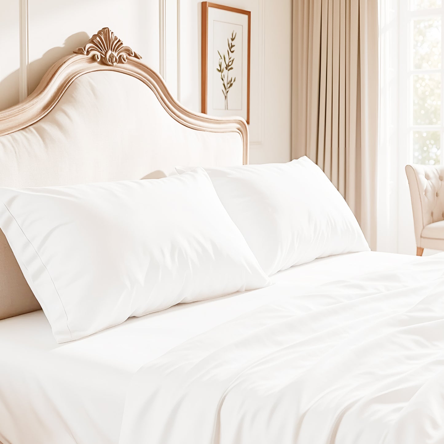 Luxury 100% Egyptian Cotton Queen Sheet Set – Pure White, 400 TC- Made in India