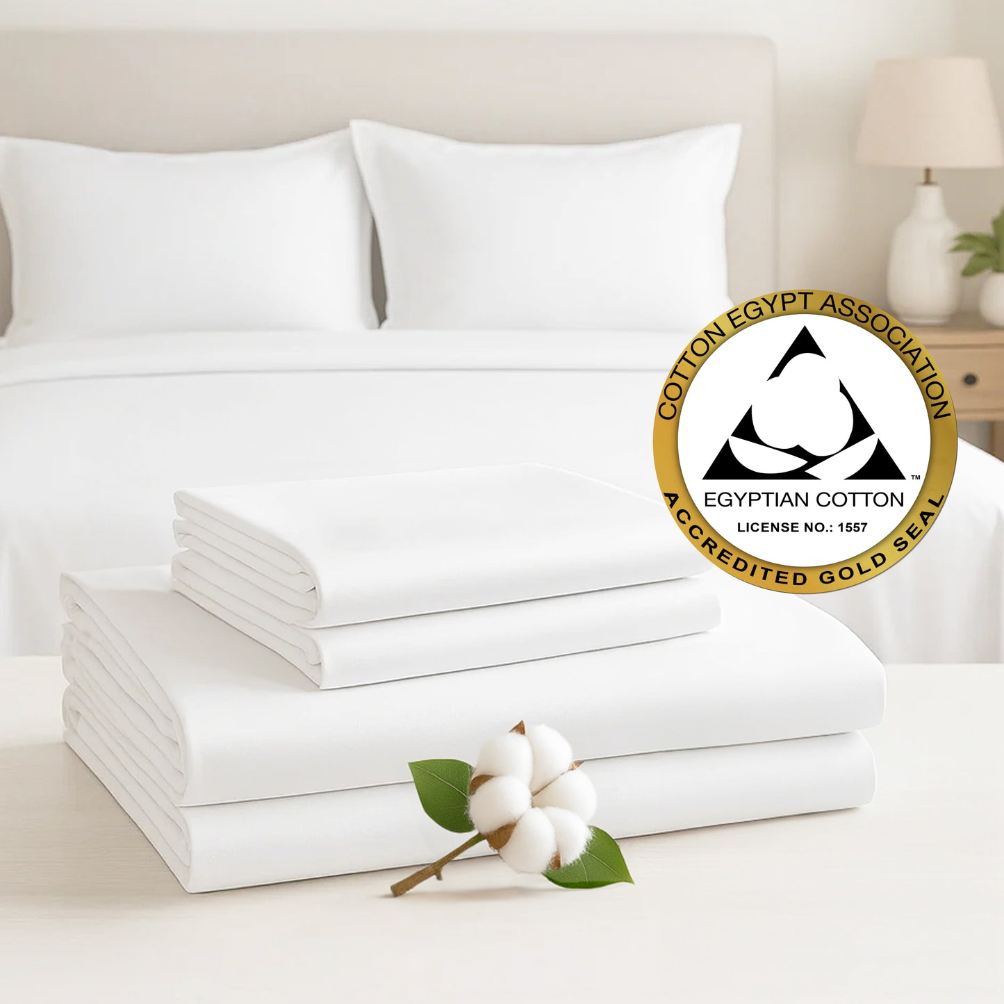 100% Egyptian Cotton White King Set – 400 TC  – Made in India