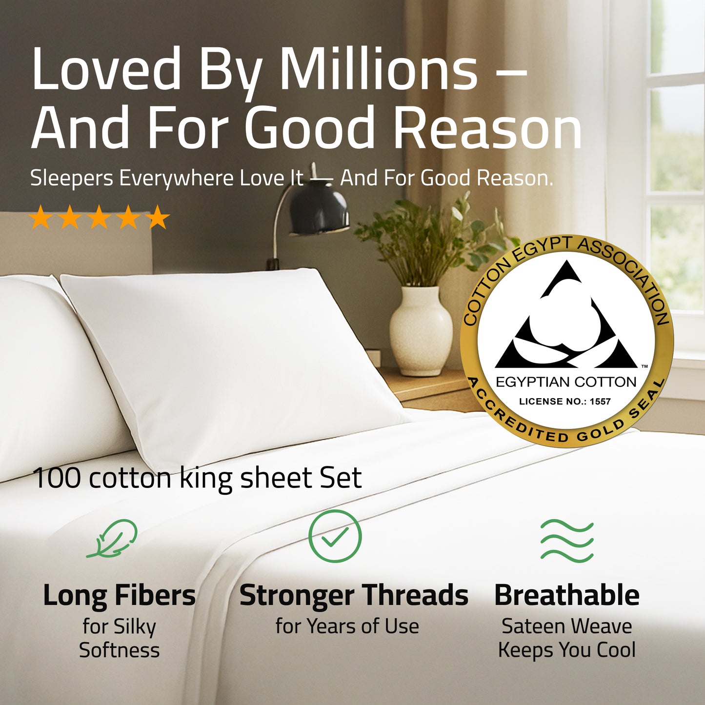 100% Egyptian Cotton White King Set – 400 TC  – Made in India