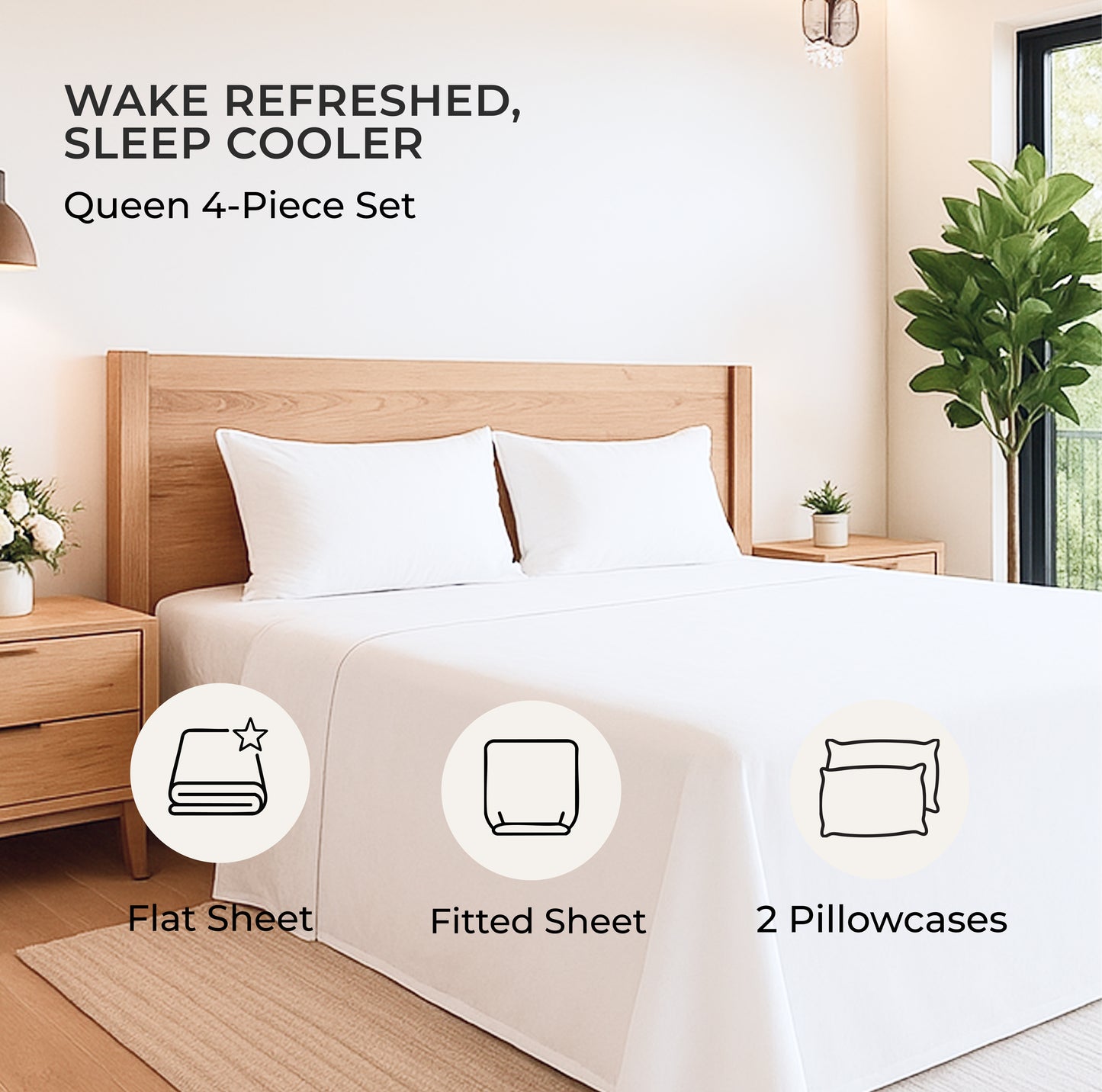 100% Pure Certified Egyptian Cotton Queen Sheet Set – White, 400 Thread Count – Soft, Cooling, Hotel Luxury Bedding