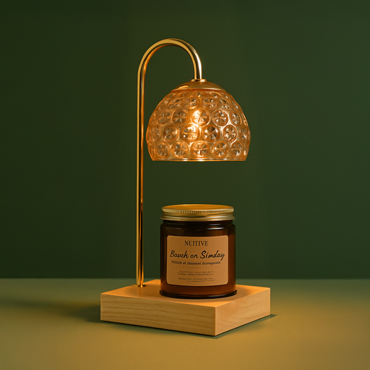 Candle Warmer with Vanilla Scented Candle – Amber Glass Jar – Flameless, Smokeless Fragrance Set for Home & Office