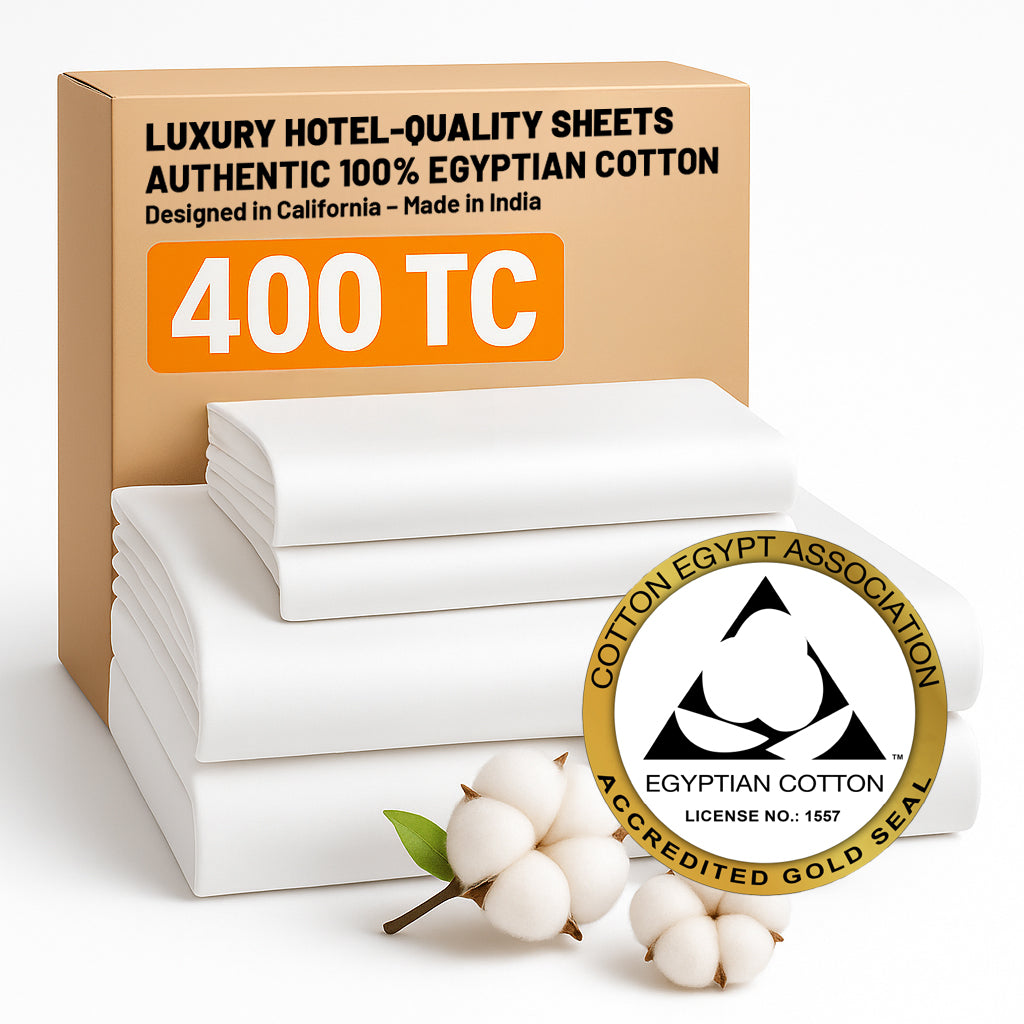 100% Egyptian Cotton White Queen Sheet Set - 400 TC - Sleep deeper, wake calmer.